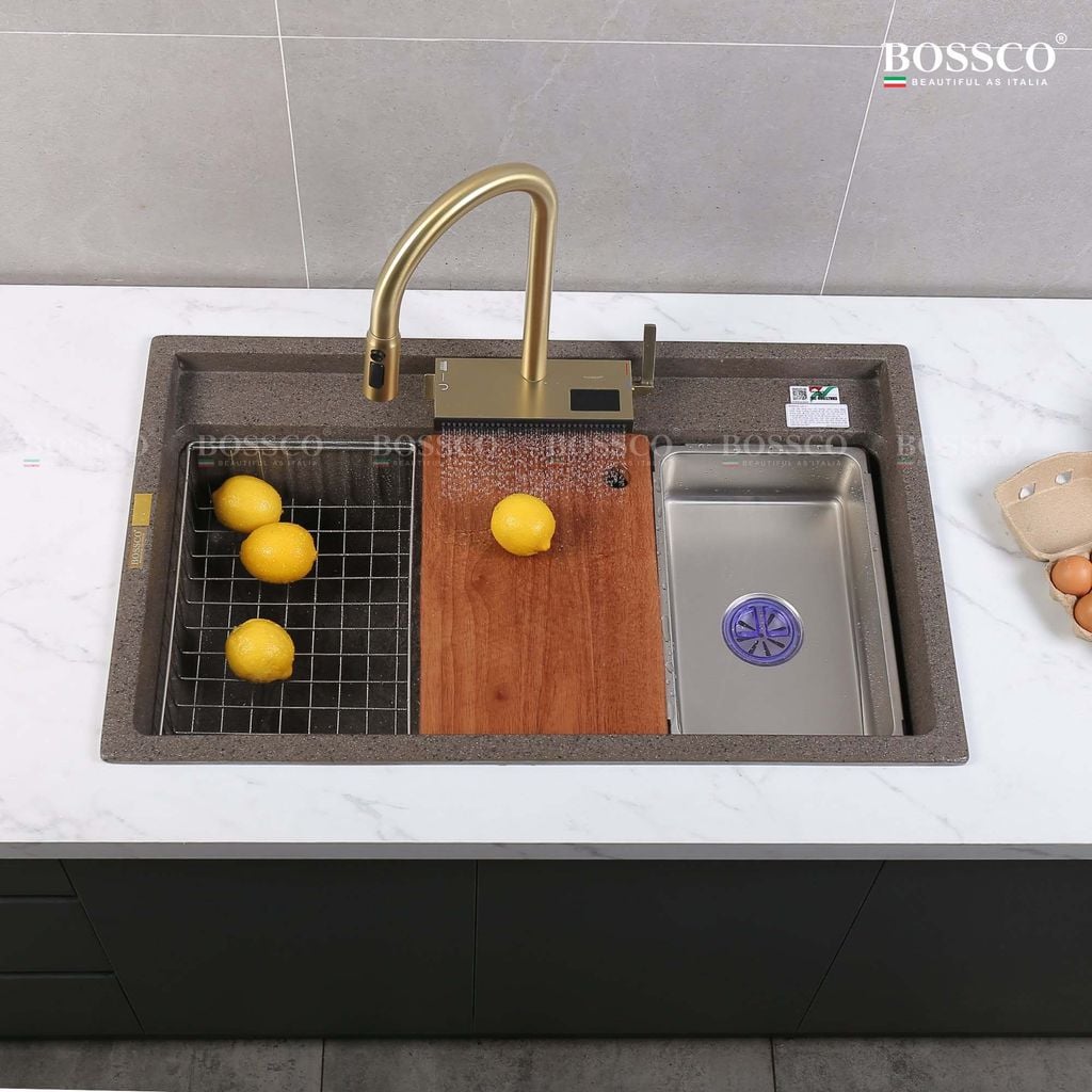 Chậu rửa chén Bossco BC-D8652NKS 1 hộc nâu kim sa