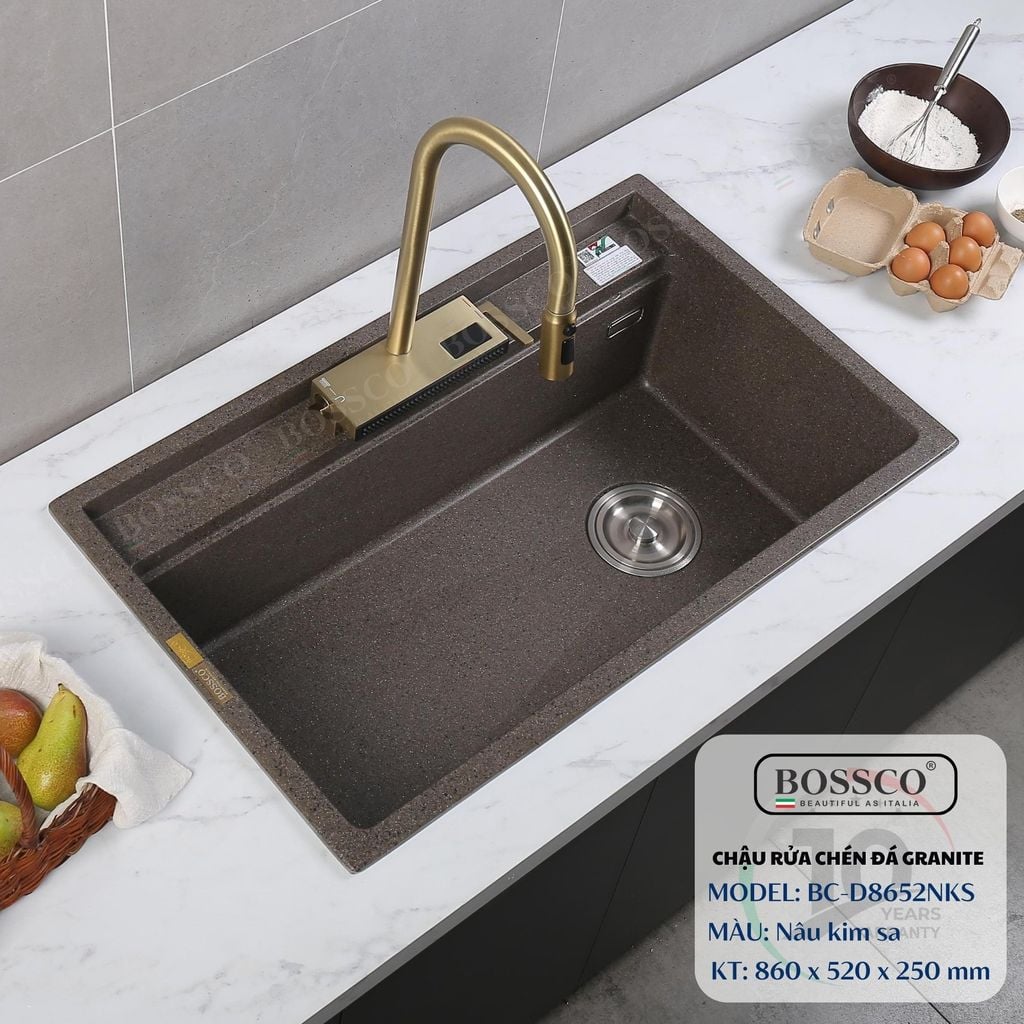 Chậu rửa chén Bossco BC-D8652NKS 1 hộc nâu kim sa