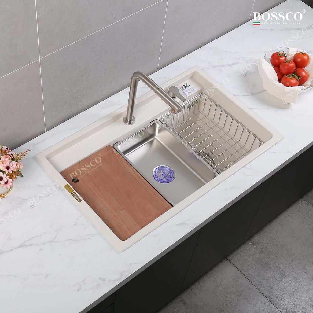 Chậu rửa chén Bossco BC-D8652TKS 1 hộc trắng kim sa