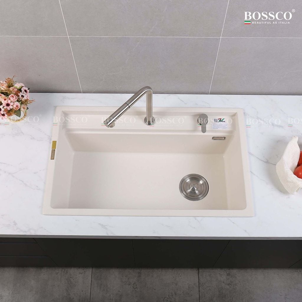 Chậu rửa chén Bossco BC-D8652TKS 1 hộc trắng kim sa