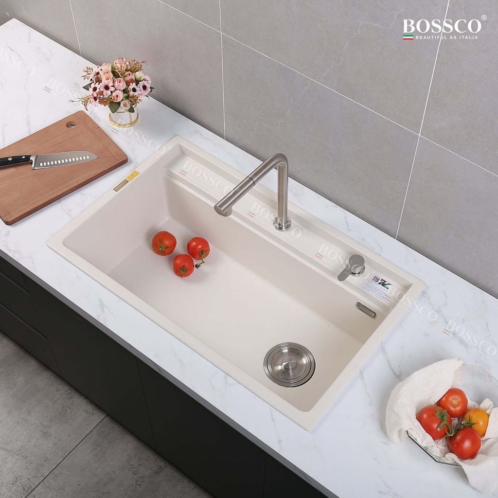 Chậu rửa chén Bossco BC-D8652TKS 1 hộc trắng kim sa