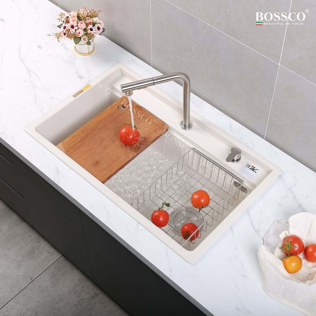 Chậu rửa chén Bossco BC-D8652TKS 1 hộc trắng kim sa