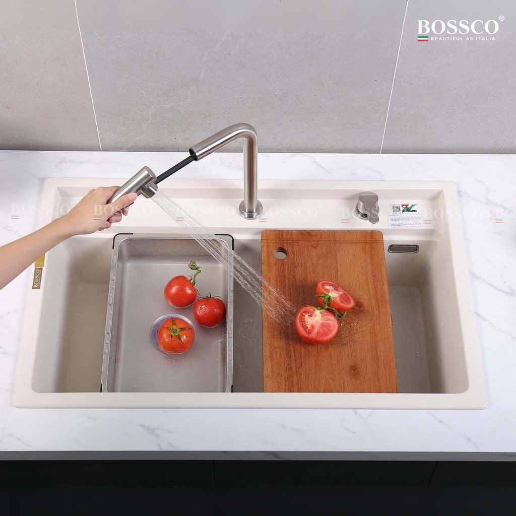 Chậu rửa chén Bossco BC-D8652TKS 1 hộc trắng kim sa