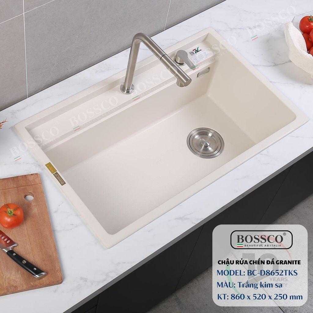 Chậu rửa chén Bossco BC-D8652TKS 1 hộc trắng kim sa