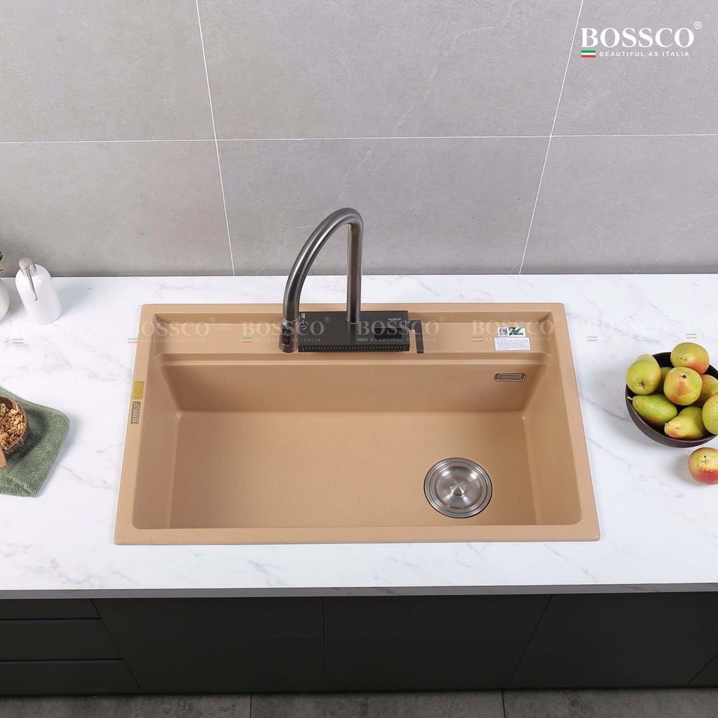 Chậu rửa chén Bossco BC-D8652VK 1 hộc vàng kem kim sa