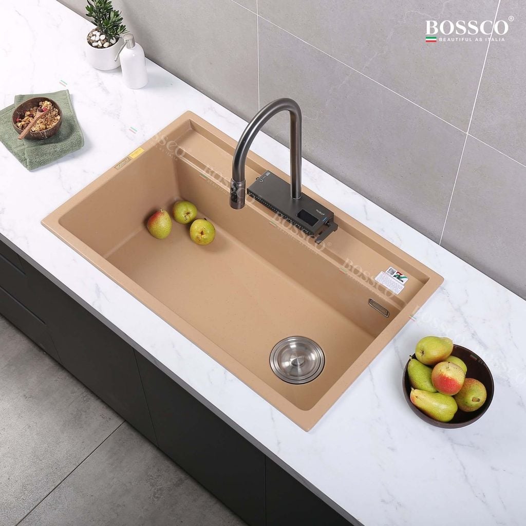 Chậu rửa chén Bossco BC-D8652VK 1 hộc vàng kem kim sa