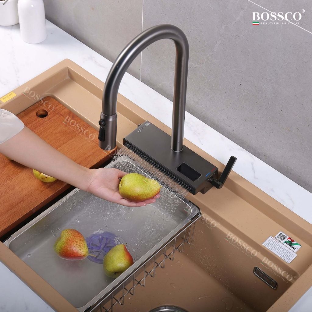 Chậu rửa chén Bossco BC-D8652VK 1 hộc vàng kem kim sa