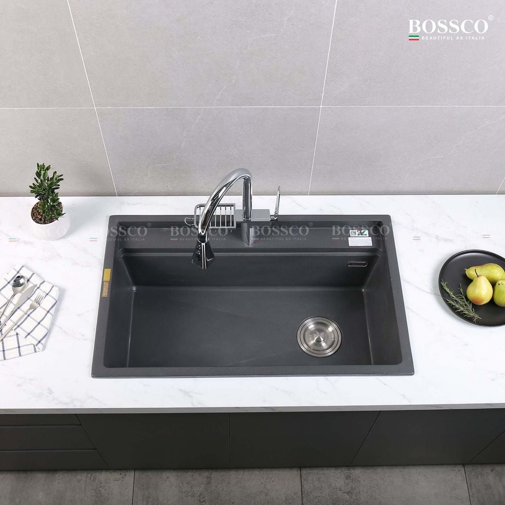 Chậu rửa chén Bossco BC-D8652XĐ 1 hộc xám đen
