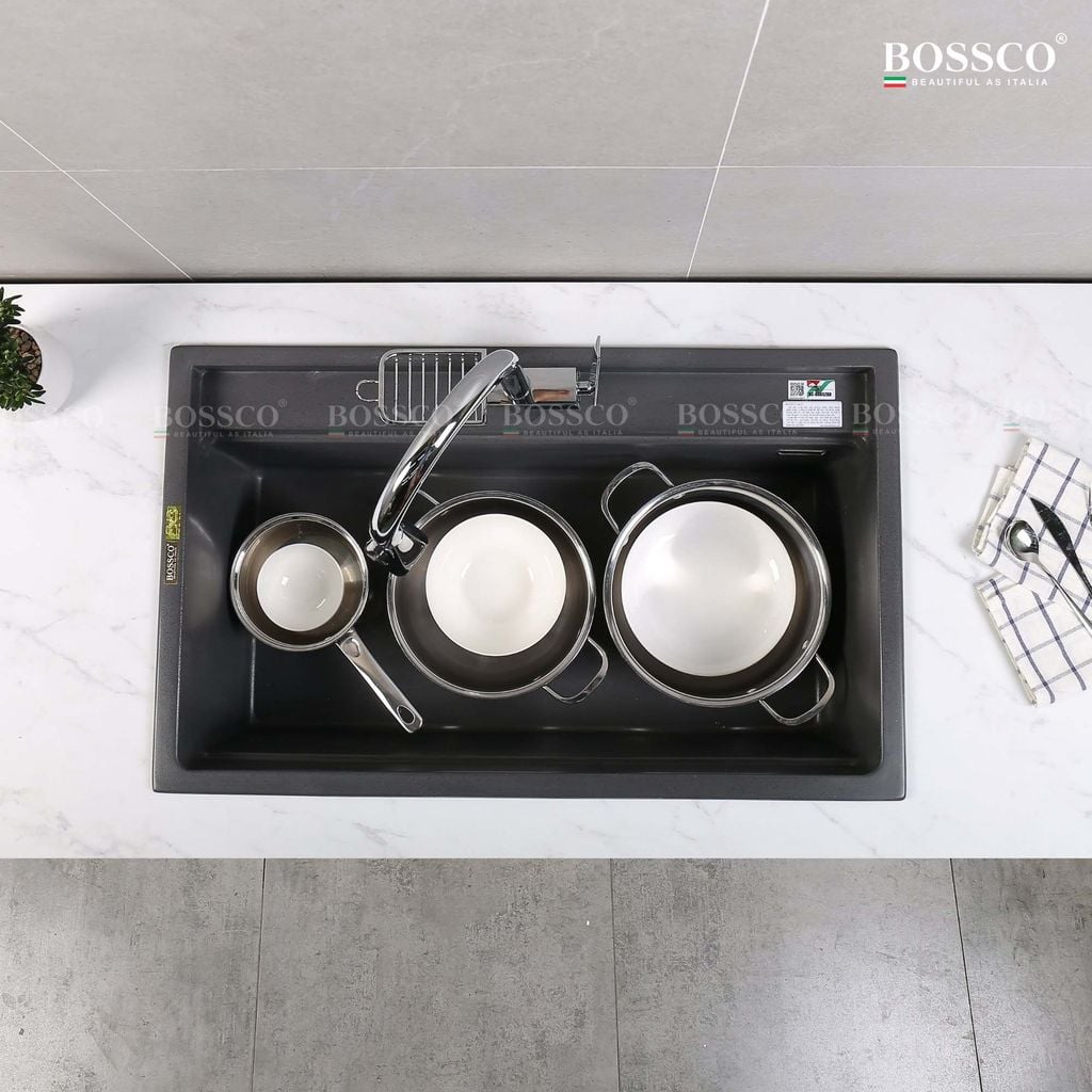 Chậu rửa chén Bossco BC-D8652XĐ 1 hộc xám đen