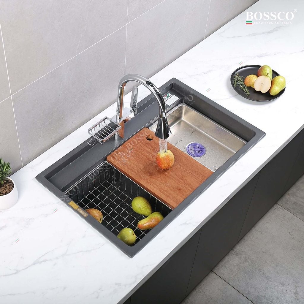 Chậu rửa chén Bossco BC-D8652XĐ 1 hộc xám đen