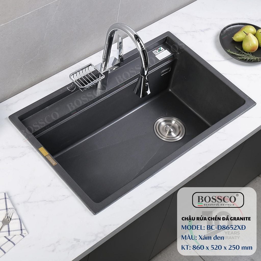 Chậu rửa chén Bossco BC-D8652XĐ 1 hộc xám đen