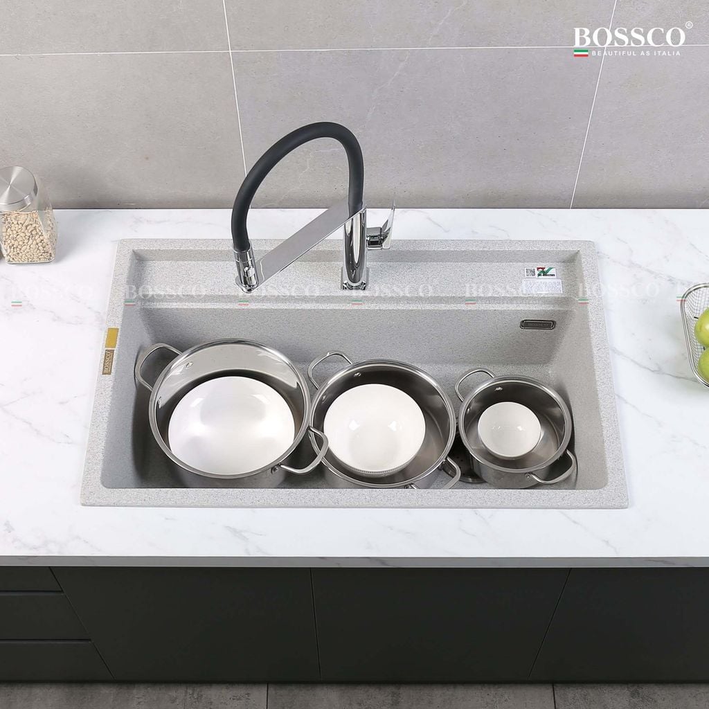 Chậu rửa chén Bossco BC-D8652XKS 1 hộc xám kim sa