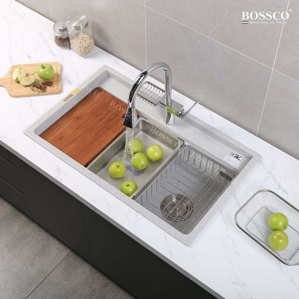 Chậu rửa chén Bossco BC-D8652XKS 1 hộc xám kim sa