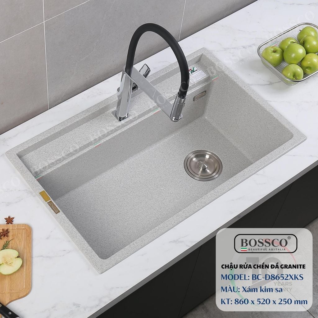Chậu rửa chén Bossco BC-D8652XKS 1 hộc xám kim sa