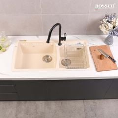 Chậu rửa chén Bossco BC-E10050KKS 2 hộc kem kim sa