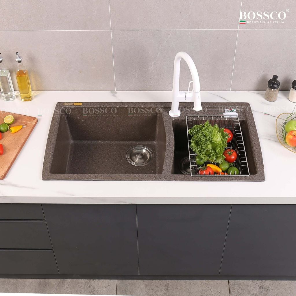 Chậu rửa chén Bossco BC-E10050NKS 2 hộc nâu kim sa