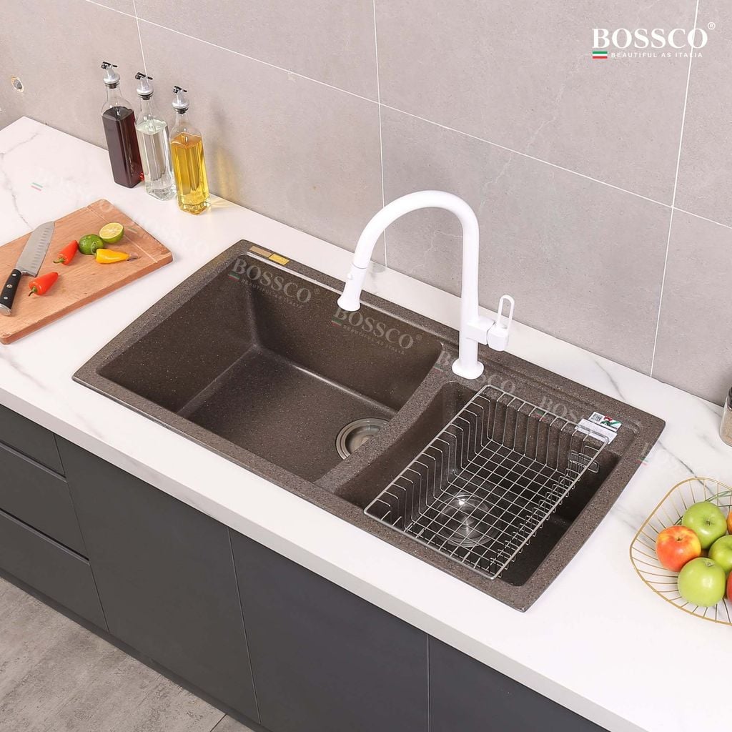 Chậu rửa chén Bossco BC-E10050NKS 2 hộc nâu kim sa