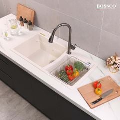 Chậu rửa chén Bossco BC-E10050TKS 2 hộc trắng kim sa