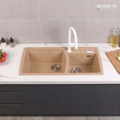 Chậu rửa chén Bossco BC-E10050VK 2 hộc vàng kem kim sa