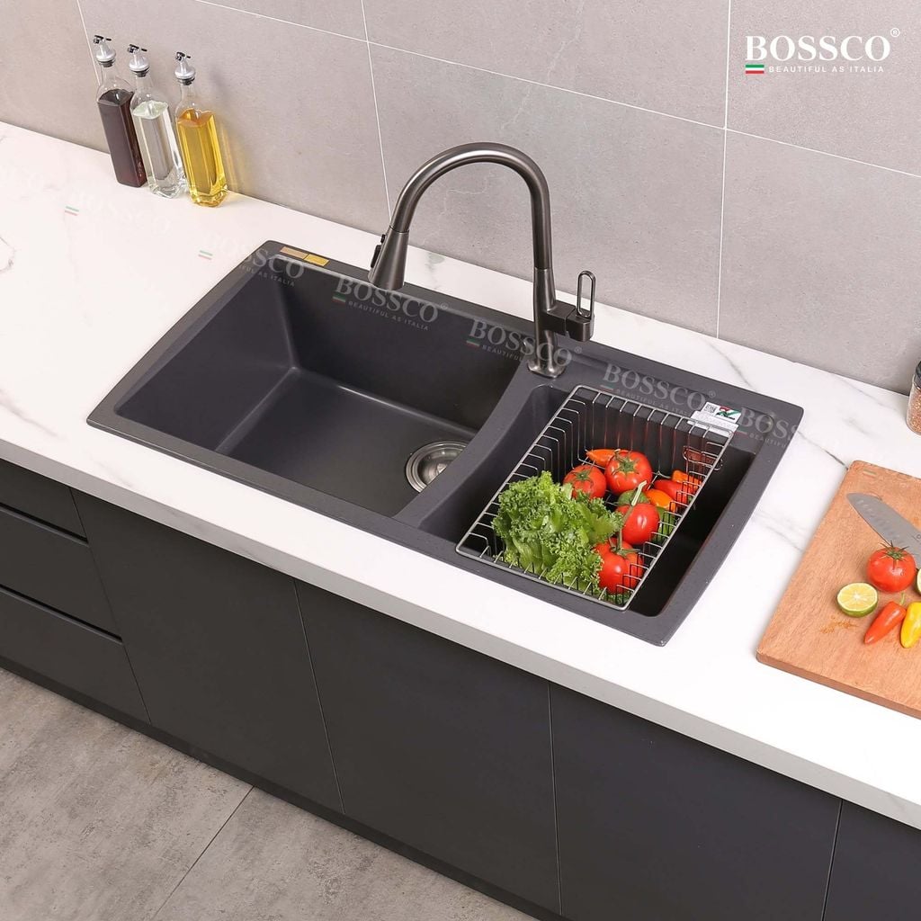 Chậu rửa chén Bossco BC-E10050XĐ 2 hộc xám đen