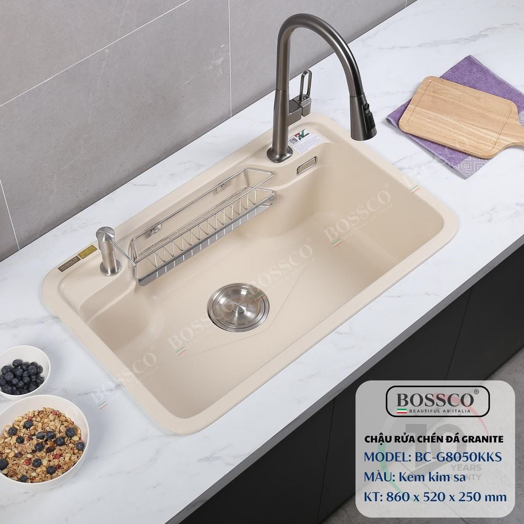 Chậu rửa chén Bossco BC-G8050KKS 1 hộc bo góc