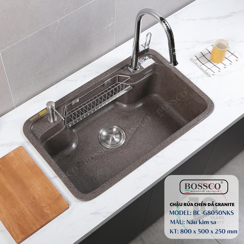 Chậu rửa chén Bossco BC-G8050NKS 1 hộc bo góc