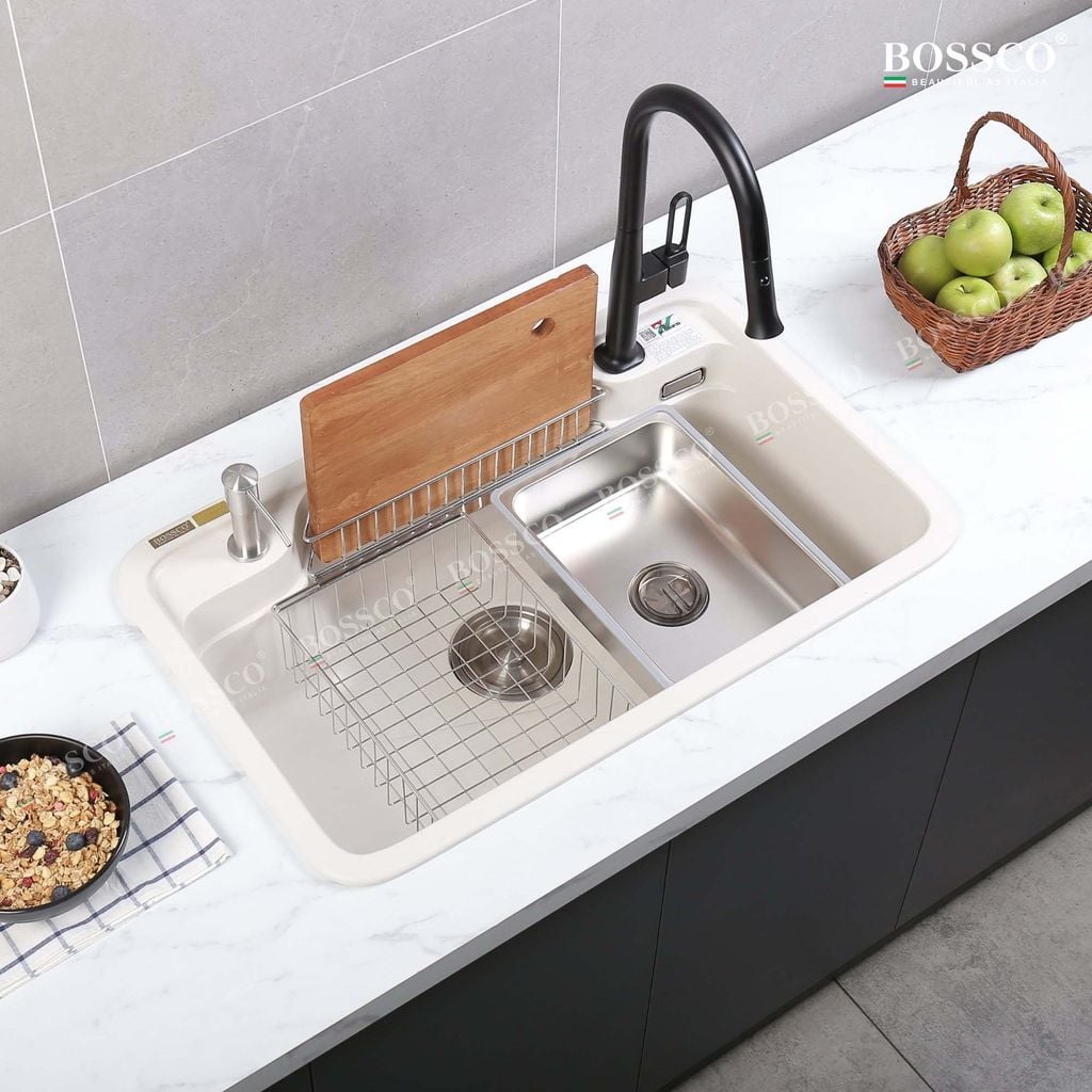Chậu rửa chén Bossco BC-G8050TKS 1 hộc bo góc