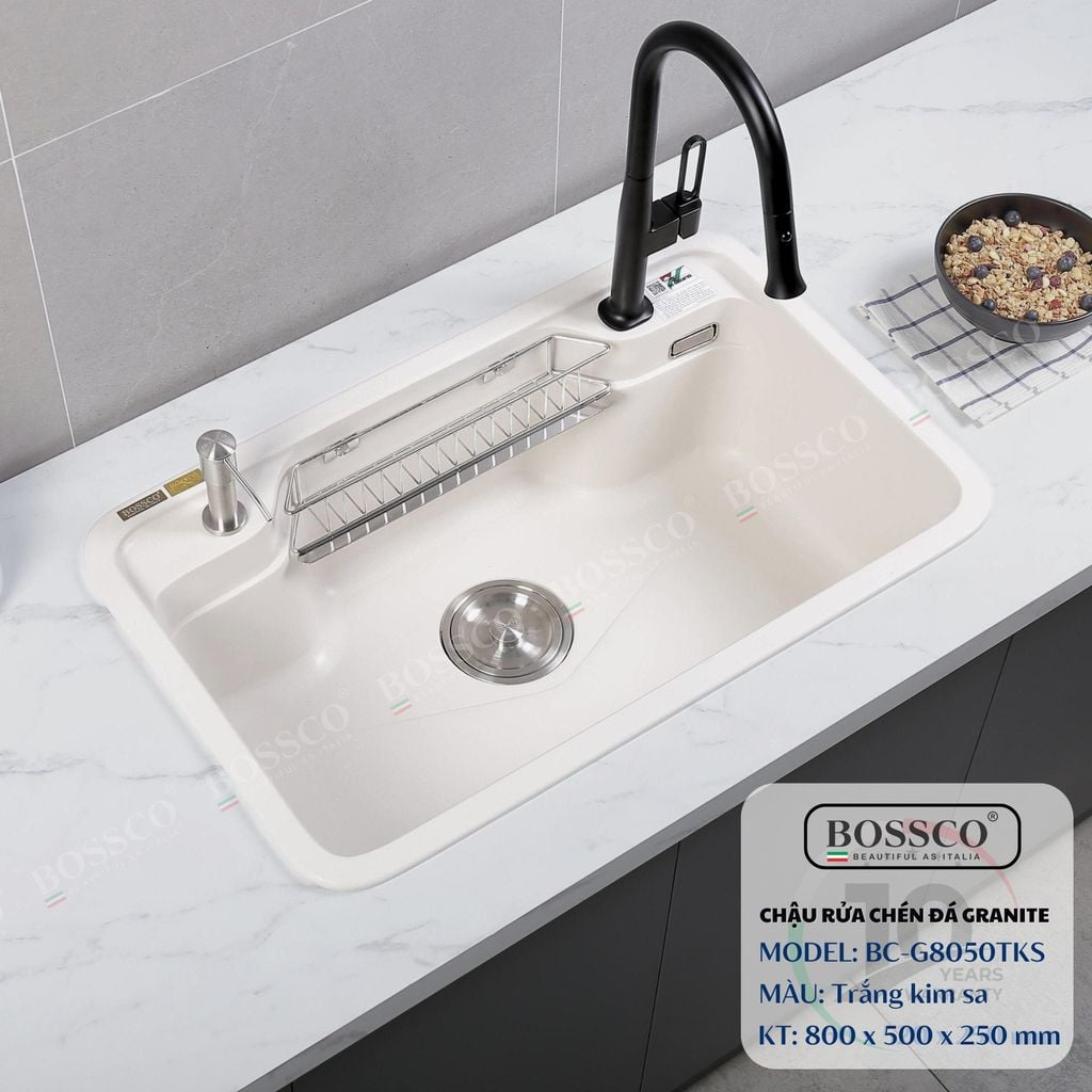 Chậu rửa chén Bossco BC-G8050TKS 1 hộc bo góc