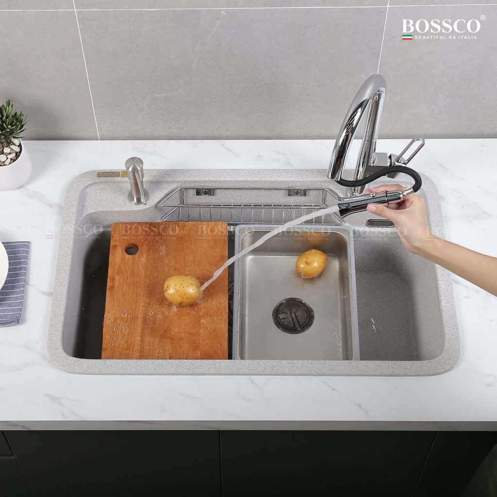 Chậu rửa chén Bossco BC-G8050XKS 1 hộc bo góc