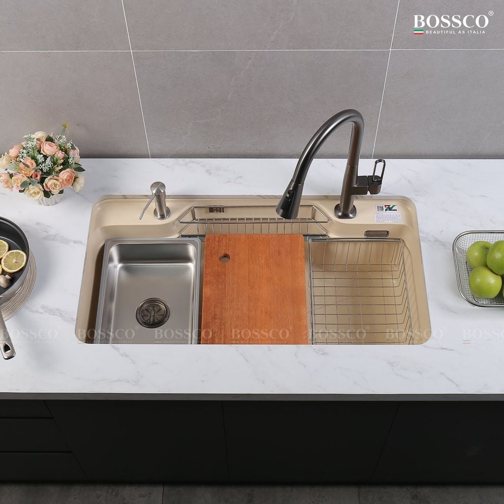 Chậu rửa chén Bossco BC-G9050KKS 1 hộc bo góc