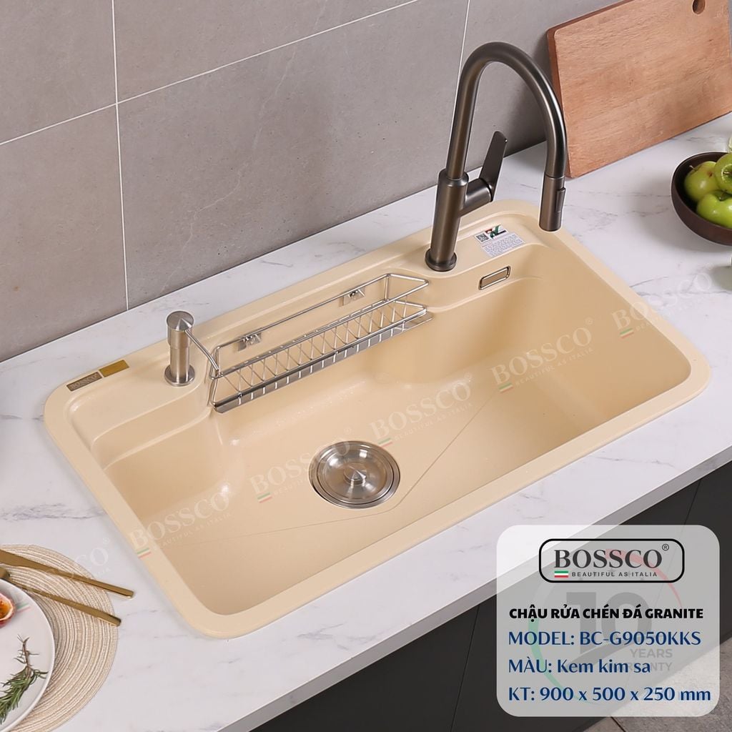 Chậu rửa chén Bossco BC-G9050KKS 1 hộc bo góc