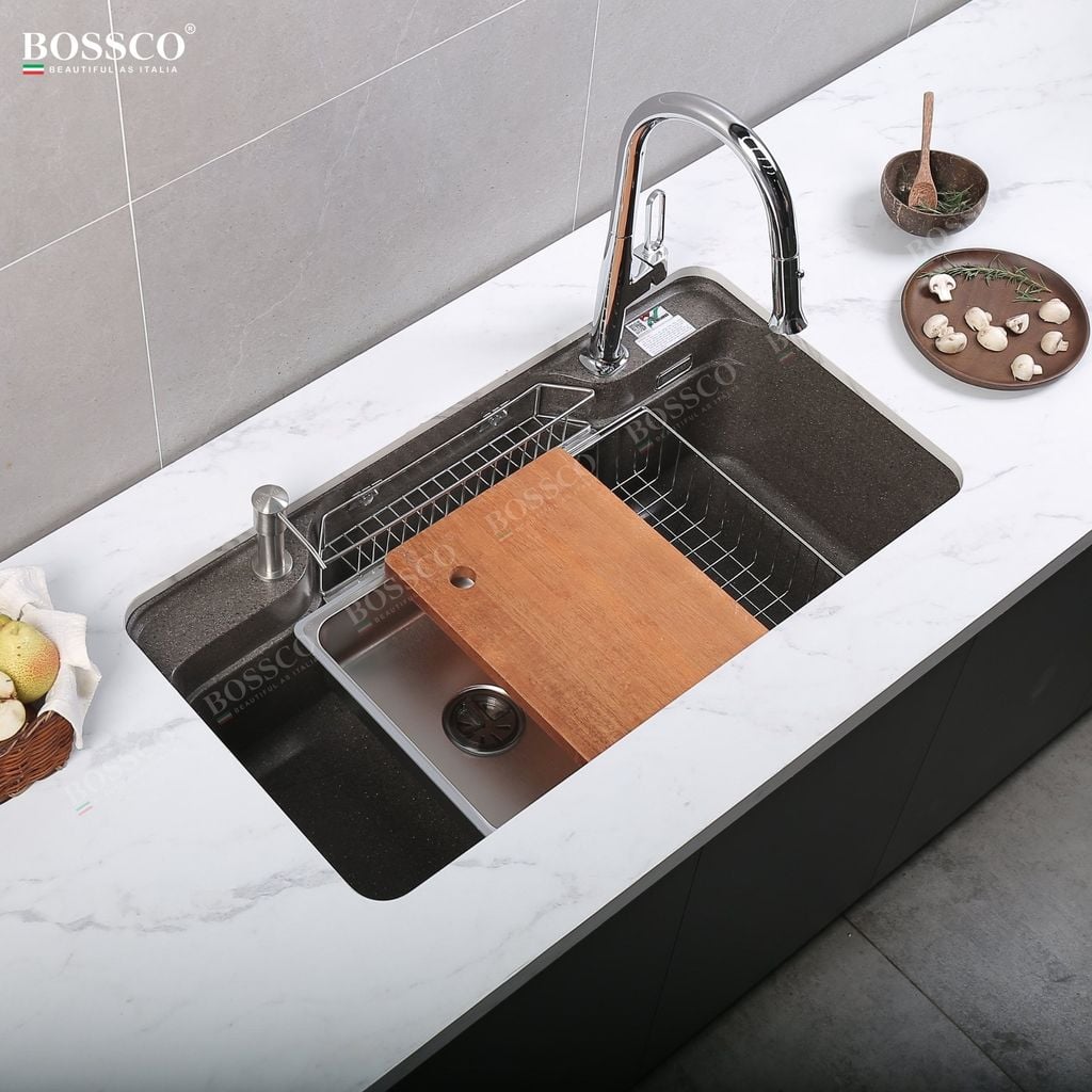 Chậu rửa chén Bossco BC-G9050NKS 1 hộc bo góc