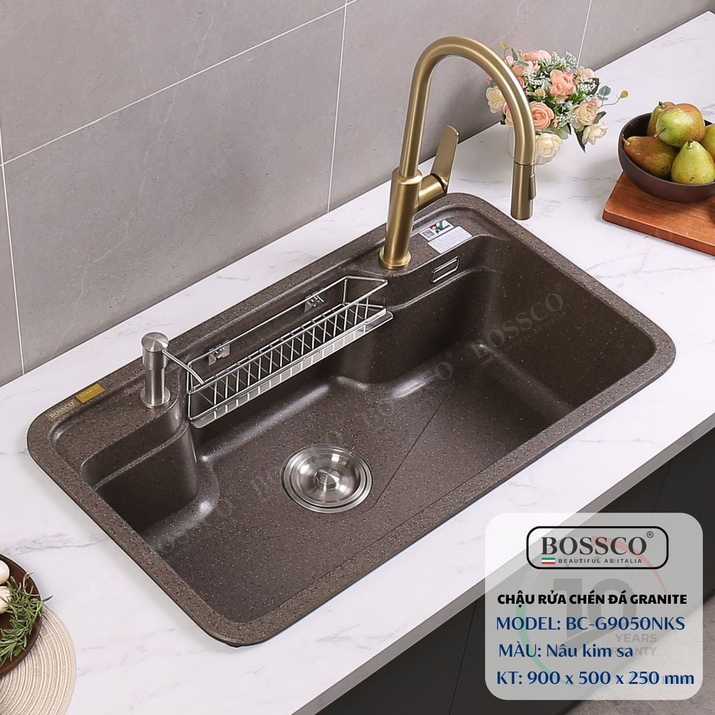 Chậu rửa chén Bossco BC-G9050NKS 1 hộc bo góc