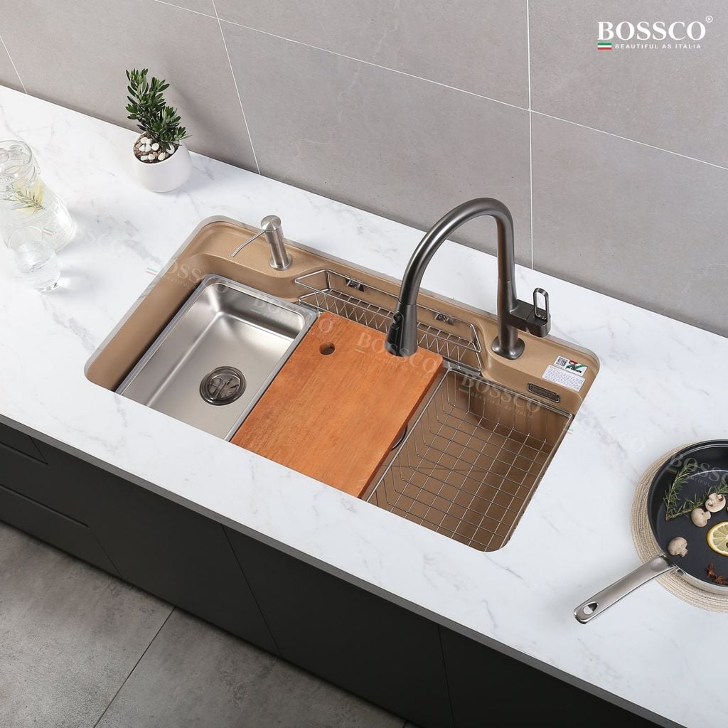 Chậu rửa chén Bossco BC-G9050VK 1 hộc bo góc