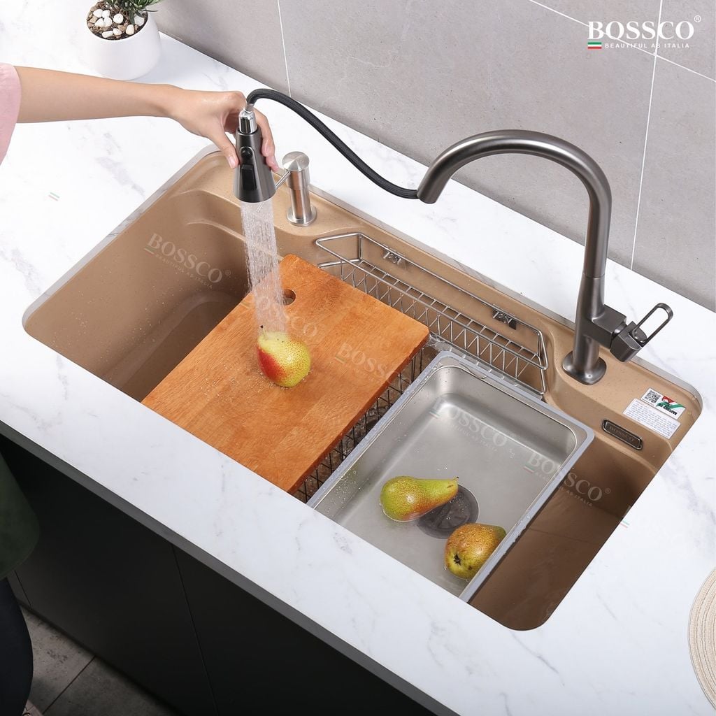 Chậu rửa chén Bossco BC-G9050VK 1 hộc bo góc