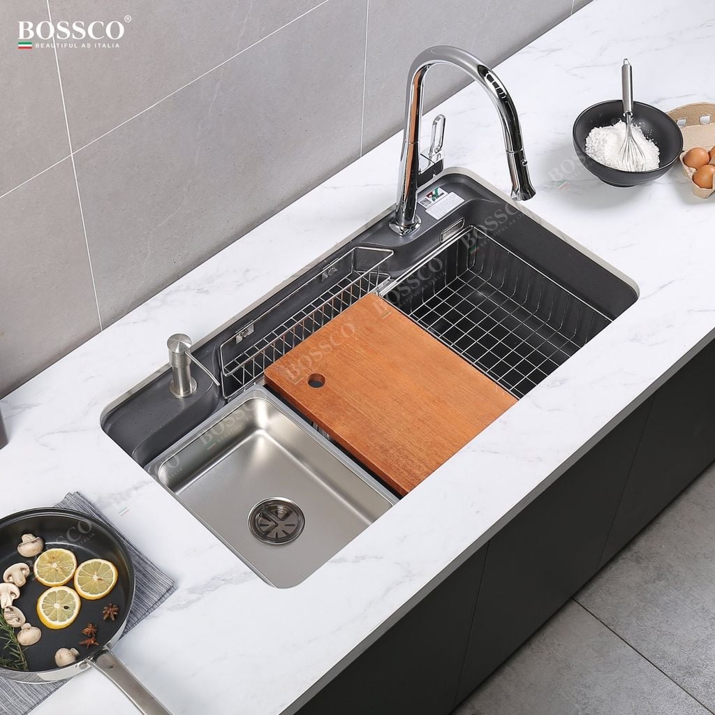 Chậu rửa chén Bossco BC-G9050XĐ 1 hộc bo góc