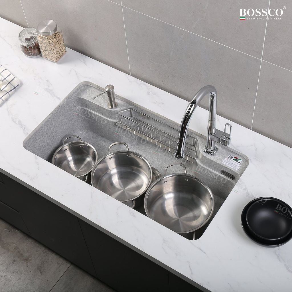 Chậu rửa chén Bossco BC-G9050XKS 1 hộc bo góc