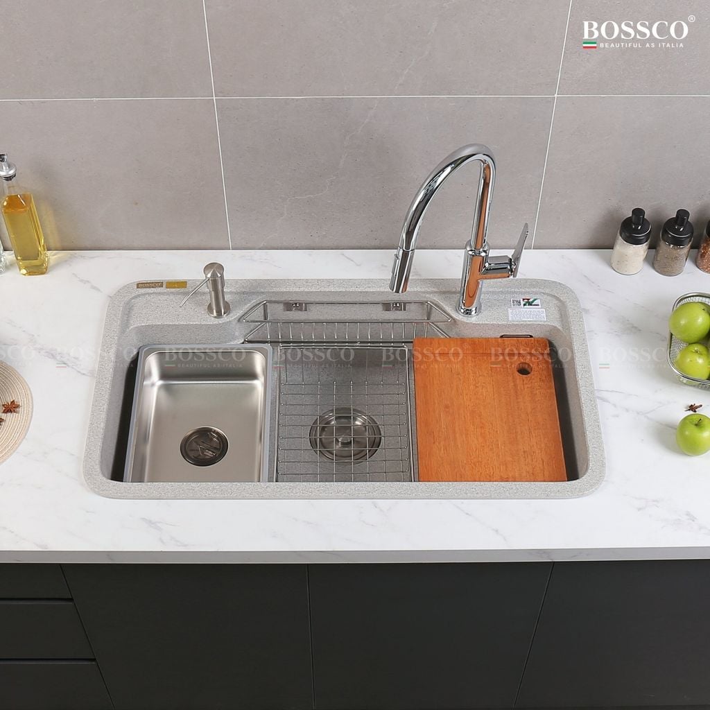 Chậu rửa chén Bossco BC-G9050XKS 1 hộc bo góc