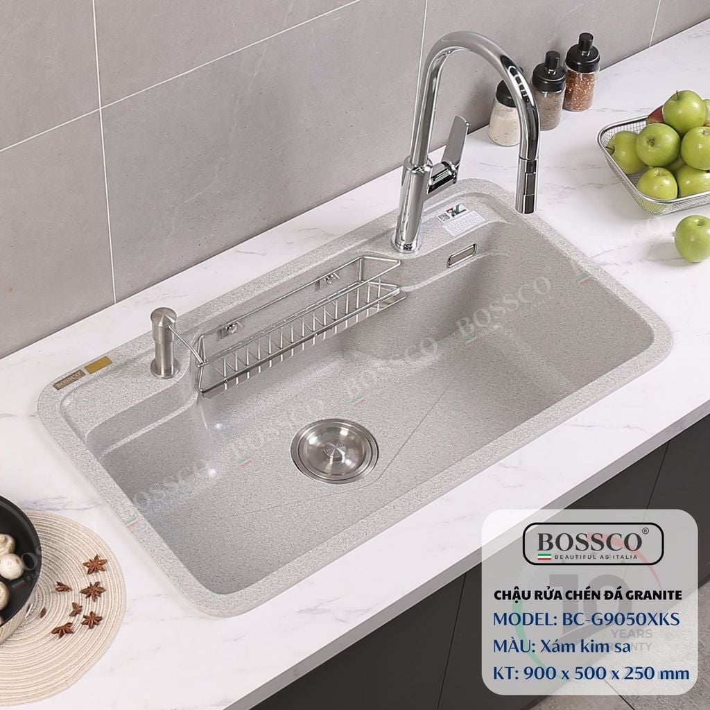 Chậu rửa chén Bossco BC-G9050XKS 1 hộc bo góc