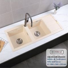 Chậu rửa chén Bossco BC-XT11650KKS 2 hộc kem kim sa