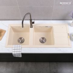 Chậu rửa chén Bossco BC-XT11650KKS 2 hộc kem kim sa
