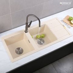 Chậu rửa chén Bossco BC-XT11650KKS 2 hộc kem kim sa