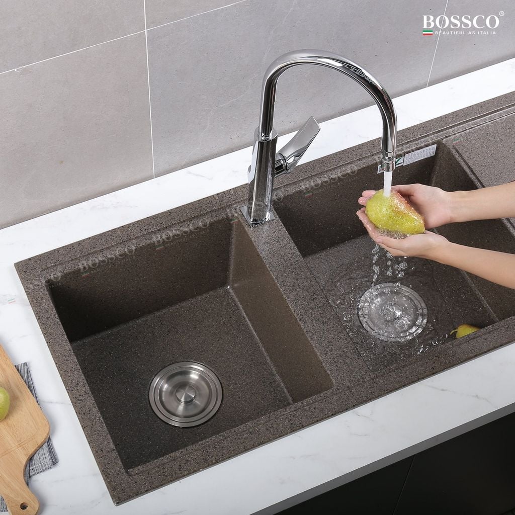 Chậu rửa chén Bossco BC-XT11650NKS 2 hộc nâu kim sa