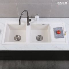 Chậu rửa chén Bossco BC-XT11650TKS 2 hộc trắng kim sa