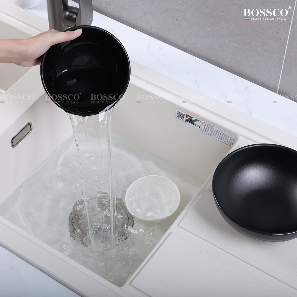 Chậu rửa chén Bossco BC-XT11650TKS 2 hộc trắng kim sa