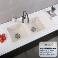 Chậu rửa chén Bossco BC-XT11650TKS 2 hộc trắng kim sa