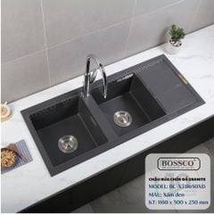 Chậu rửa chén Bossco BC-XT11650XĐ 2 hộc xám đen