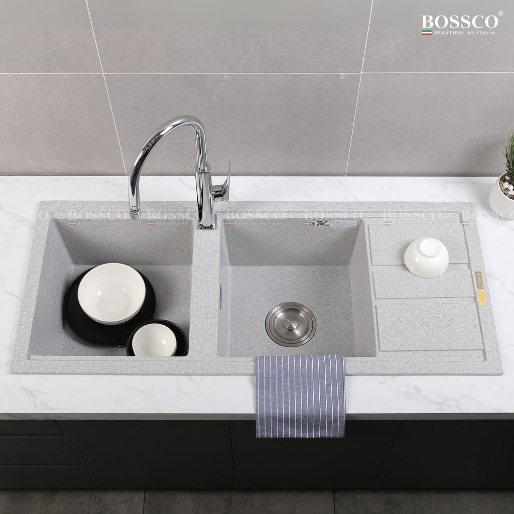 Chậu rửa chén Bossco BC-XT11650XKS 2 hộc xám kim sa