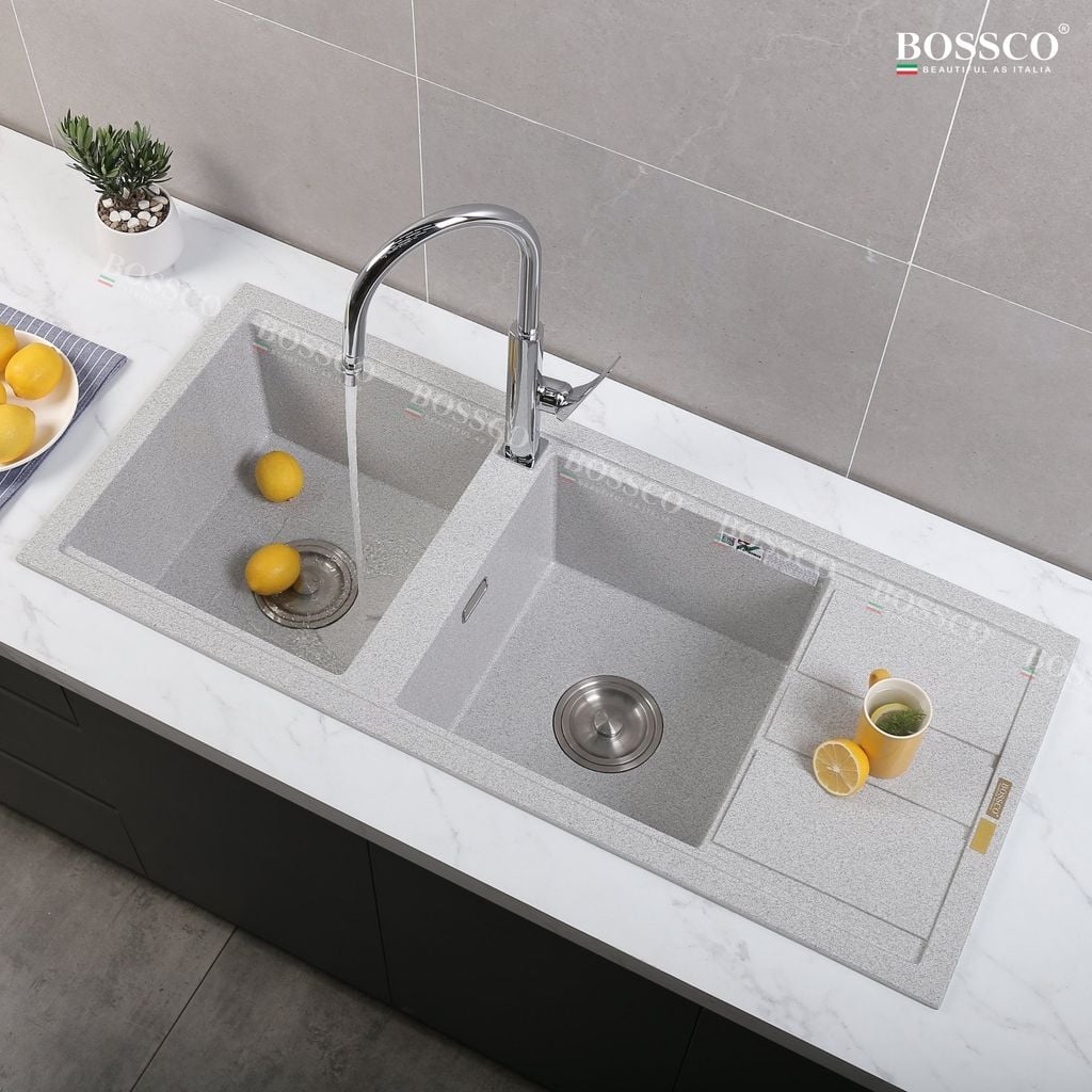 Chậu rửa chén Bossco BC-XT11650XKS 2 hộc xám kim sa