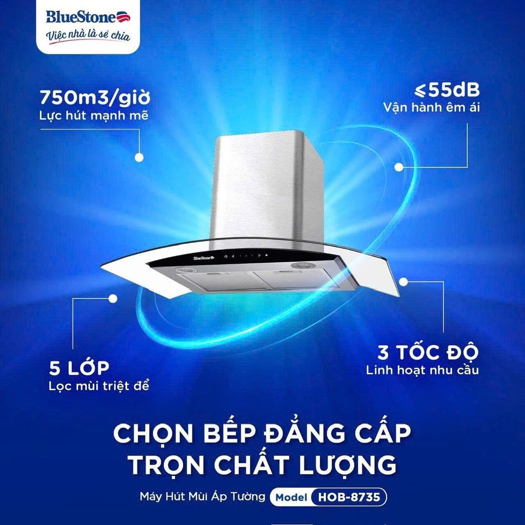 Máy hút mùi BlueStone HOB-8735 kính cong